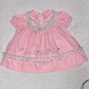 Cradle togs vintage Pink Ruffled lace Baby Dress Grandma loves me 3m